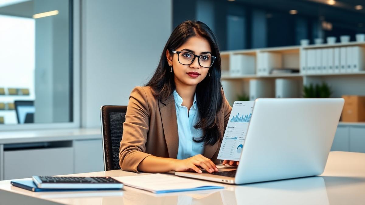 Indian professional reviewing banking dashboard while evaluating an overdraft facility