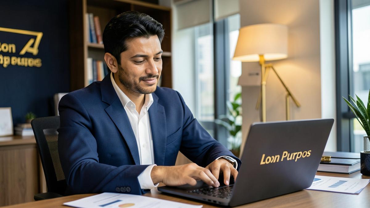 Indian business owner planning the purpose of a business loan on a laptop